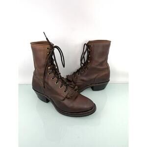 Vintage 70s PD Tuff Brown Leather Lace Up Kittie Western Packer Boots Sz 7 USA